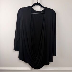 Susan Graver Weekend Black Draped Crossover Front 3/4 Sleeve Top XL A696213